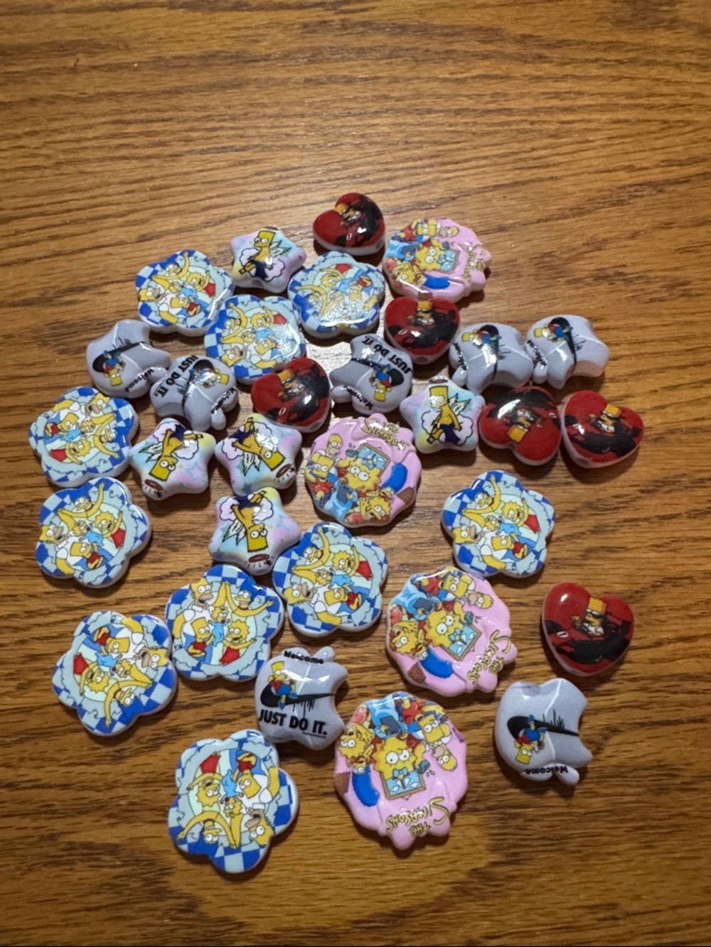 Simpsons lot of 30  Cartoon Character Beads - Blue, Pink, White, Red